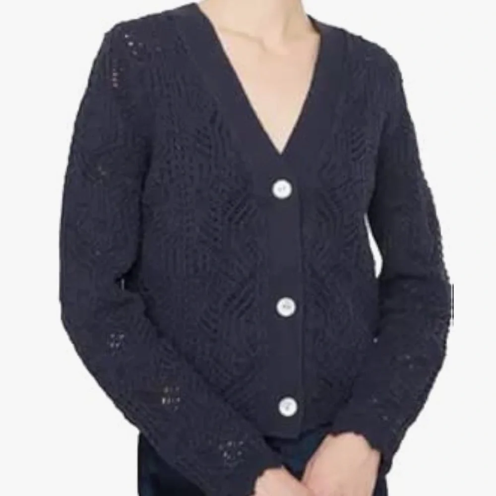 Vince Open Stitch Cardigan in Coastal Blue - Picture 3 of 7